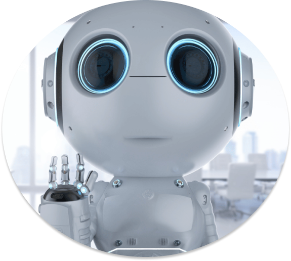 a cute robot holding up its hand