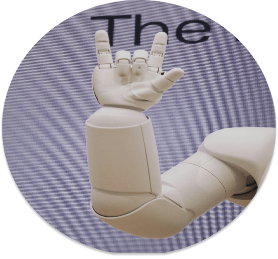 a robotic hand showing the hang loose symbol.