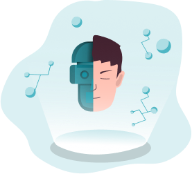 an illustration with a representation of ai in blue colouring