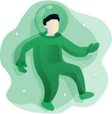an illustration of an exploring green astronaut